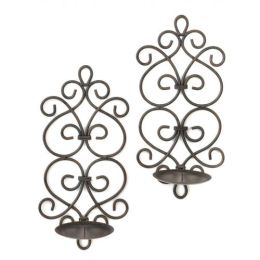 Black Iron Scrollwork Candle Wall Sconces
