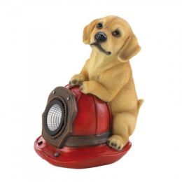 Dog And Fire Helmet Solar Statue