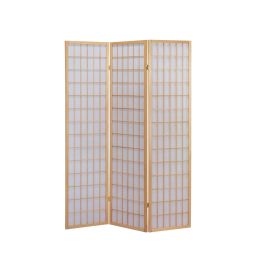 3-Panel Wooden Room Divider Japanese Shoji Screen in Natural
