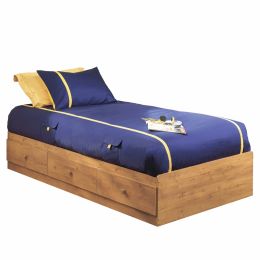 Twin size Platform Bed with 3 Storage Drawers in Country Pine Finish