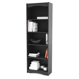 Contemporary Black Bookcase with 5 Shelves and Curved Accents