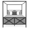 Queen size Modern Industrial Style Canopy Bed Frame in Black Metal Finish