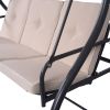 Beige Adjustable 3 Seat Cushioned Porch Patio Canopy Swing Chair