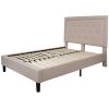 Full Beige Fabric Upholstered Platform Bed Frame with Tufted Headboard