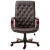 Brown Wooden Faux Leather Adjustable High Back Executive Home Office Chair