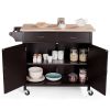 Brown Kitchen Island Storage Cart with Wood Top and Casters