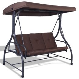 Brown Adjustable 3 Seat Cushioned Porch Patio Canopy Swing Chair