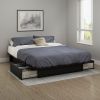 Queen Platform Bed Frame with 2 Storage Drawers in Black Wood Finish