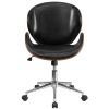 Mid-Back Walnut / Black Faux Leather Office Chair with Curved Bentwood Seat
