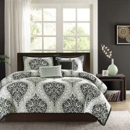 California King size 5-Piece Black White Damask Comforter Set
