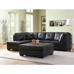 Black Bonded Leather Sectional Sofa with Left Side Chaise