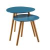 Set of 2 - Mid Century Modern Nesting End Tables in Blue with Solid Wood Legs