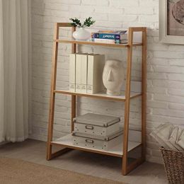 Modern Bookcase with 3 Shelves in Bamboo/White Finish