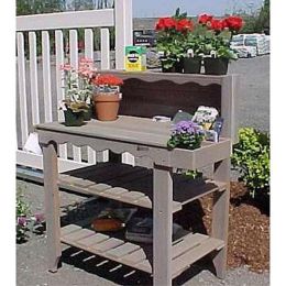 Outdoor Cedar Wood Potting Bench Bakers Rack Garden Storage Table in Grey