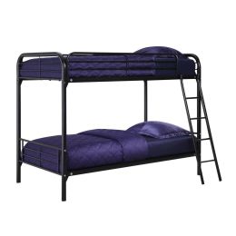 Twin over Twin Bunk Bed with Ladder in Black Metal