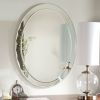 Oval Frameless Bathroom Vanity Wall Mirror with Beveled Edge Scallop Border