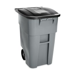 50 Gallon Gray Commercial Heavy-Duty Rollout Trash Can Waste/Utility Container