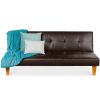 Convertible Faux Leather Tufted Lounge Futon Sofa Bed Adjustable Back in Brown
