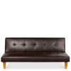 Convertible Faux Leather Tufted Lounge Futon Sofa Bed Adjustable Back in Brown