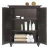 Dark Brown Espresso Wood Bathroom Floor Cabinet with Traditional Engraved Doors