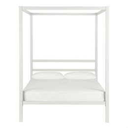Full size Modern White Metal Canopy Bed Frame