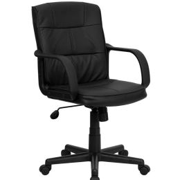 Black Mid-Back Polyurethane & Leather Office Chair with Nylon Arms