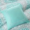 Full / Queen Teal Turquoise Aqua Blue and White Damask Comforter Set