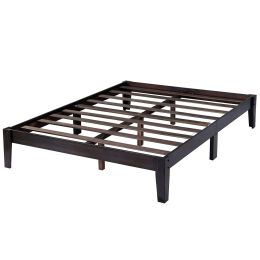 Full size Solid Wood Platform Bed Frame in Dark Brown