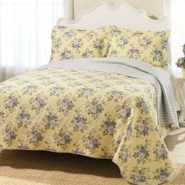 Full / Queen Yellow Blue Floral Lightweight Coverlet Set
