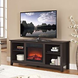 Espresso Wood TV Stand with Electric Fireplace Heater Insert