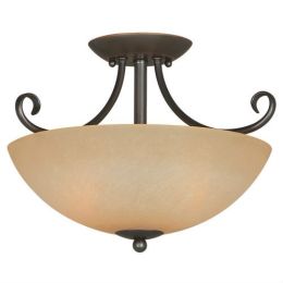 Ceiling Light Fixture 14.5 x 10-inch Classic Bronze with Amber Glass