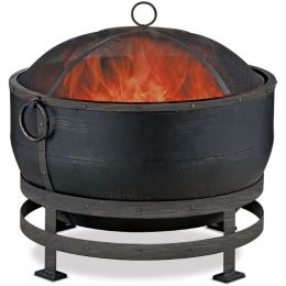 Heavy Duty Steel Cauldron Wood Burning Fire Pit with Spark Screen and Stand