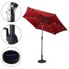Burgundy 9-Ft Patio Umbrella with Steel Pole Crank Tilt and Solar LED Lights