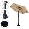 Beige 9-Ft Patio Umbrella with Steel Pole Crank Tilt and Solar LED Lights