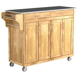 Stainless Steel Top Wooden Kitchen Cart Island with Casters