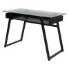 Modern Black Frame Glass Top Computer Desk Writing Table with Open Shelf