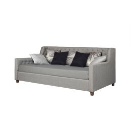 Twin size Grey Linen Upholstered Day Bed with Tufted Detailing and Wood Legs