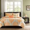 King size 5-Piece Comforter Set in Orange Damask Print