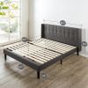 King Grey Upholstered Mid-Century Modern Platform Bed with Wingback Headboard