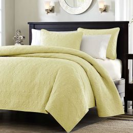 King size Yellow Quilted Polyester Microfiber Coverlet Set with Cotton Fill