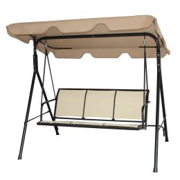 Outdoor Porch Patio 3-Person Canopy Swing in Light Brown