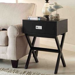 Modern 1-Drawer Bedside Table Nightstand End Table in Black Wood Finish