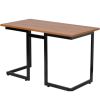 Modern Black Metal Frame Computer Desk with Cherry Wood Finish Top