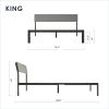 King Size Grey Soft Fabric Metal Headboard Platform Bed Wooden Slats
