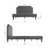 King size Upholstered Platform Bed with Grey Fabric Tufted Linen Headboard