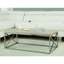 Contemporary Chrome Metal Coffee Table with Natural Finish Wood Top