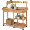 Outdoor Garden Wood Potting Bench Work Table with Sink in Light Wood Finish
