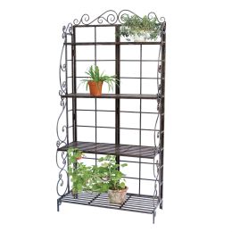 Black Metal Indoor Outdoor Planter Stand with 4 Shelves