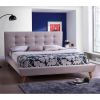 Full Modern Grey Linen Upholstered Platform Bed with Button Tufted Headboard