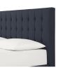 Queen Blue Linen Upholstered Platform Bed with Headboard